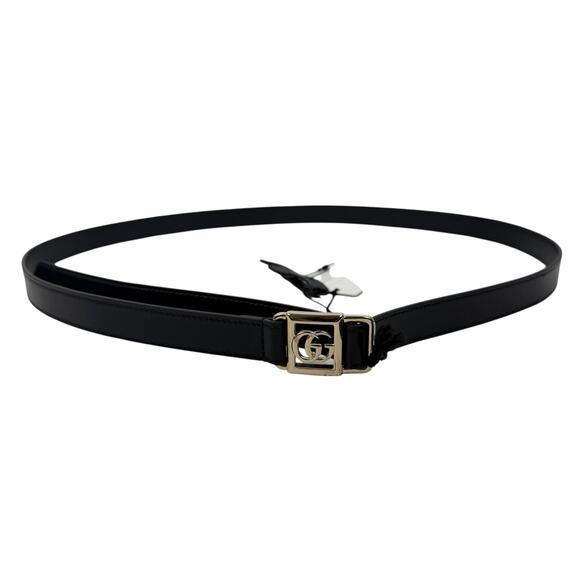 Gucci 20mm Leather Tie Belt Double GG Logo Black Silver Size 95/38 main image 6